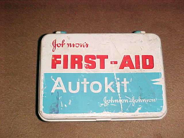 FILLED BOX OF JOHNSON FIRST AID KIT WITH ORIGINAL ITEMS.