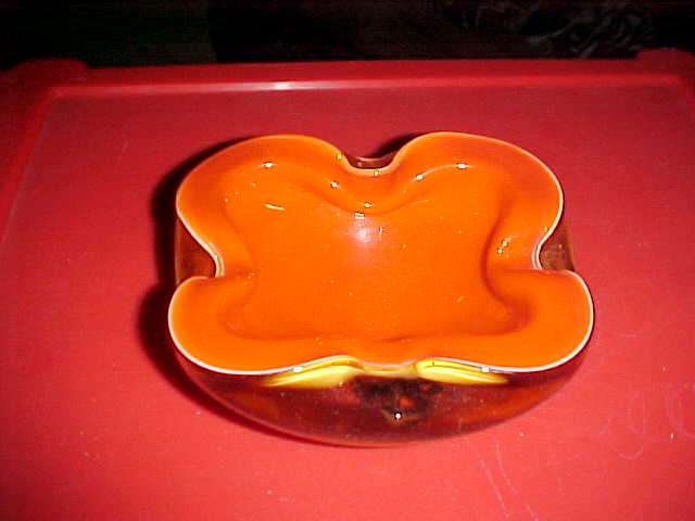 Murano bright orange large heavy ashtray. 15cm x 13cm