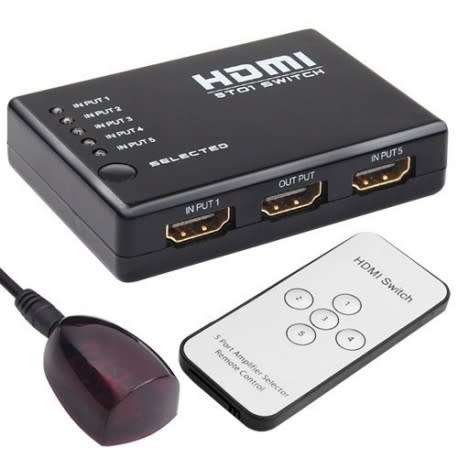 5-Port HDMI Switch with IR Remote Control (5-in, 1-out)