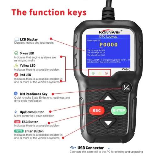 KONNWEI KW680 Code Reader Diagnostic Scanner Full OBDII EOBD Functions