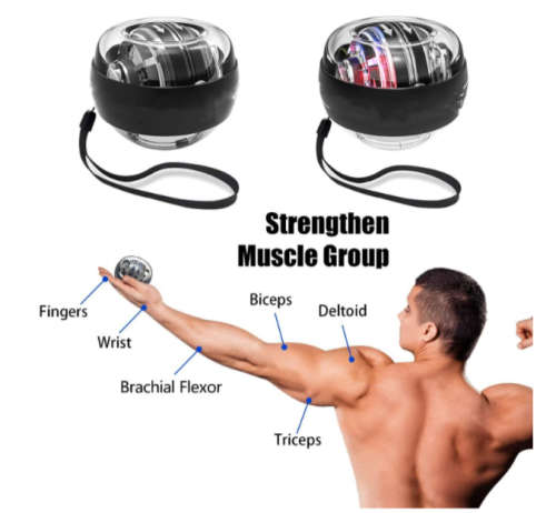 Power Wrist Ball with Led Light Auto-Start Gyro Ball - Black-Red-Blue avialable