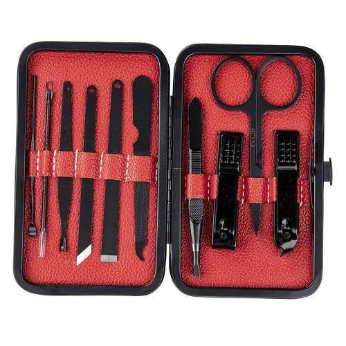 Black Manicure Pedicure Nail Care Set 10 piece