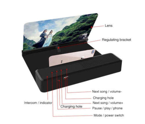 New Arrival 6D 12 Inch Phone Screen Magnifier with Bluetooth Speaker Foldable Mobile Phone Screen HD