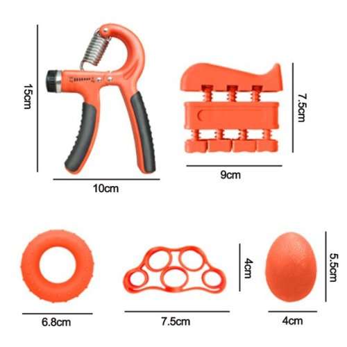 5 Pack Hand Grip Strengthener Finger Forearm Strength Exerciser Kit-Orange