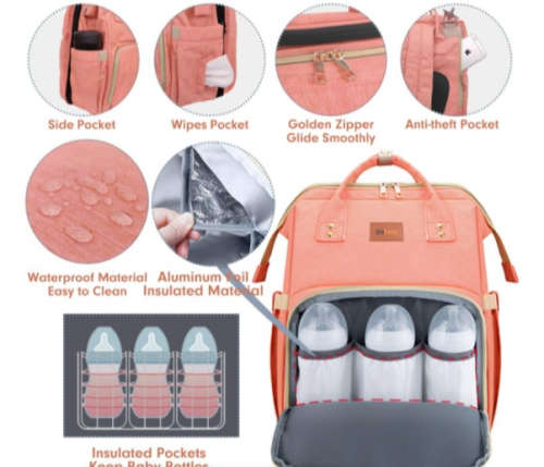 Multifunctional Diaper/Changing Bag with Crib (Pink)