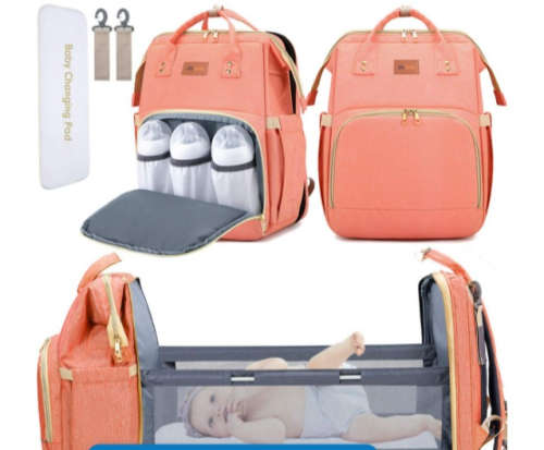 Multifunctional Diaper/Changing Bag with Crib (Pink)