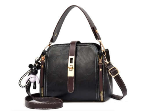 Ladies Fashion Classic Messenger PU Leather Shoulder Handbag - Black