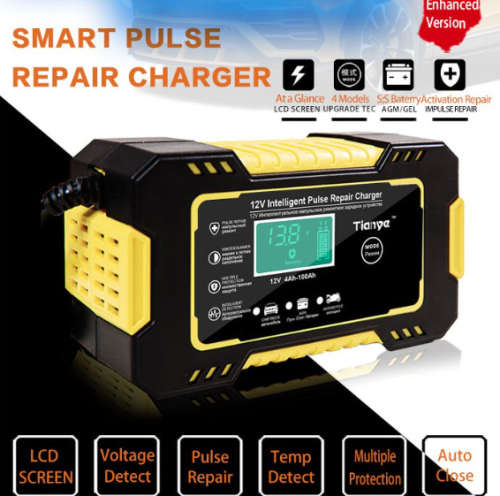 RJtianye Smart Battery Charger 12V 6A Intelligent Pulse Repair Charger