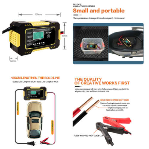 RJtianye Smart Battery Charger 12V 6A Intelligent Pulse Repair Charger