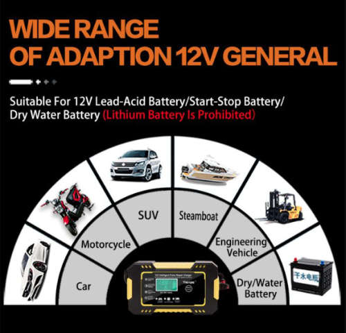 RJtianye Smart Battery Charger 12V 6A Intelligent Pulse Repair Charger