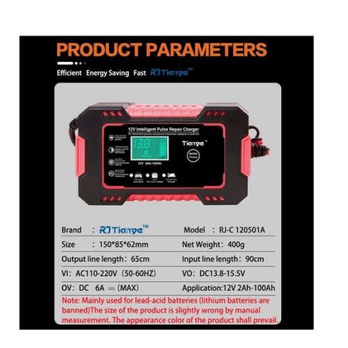 100mAh Battery Charger 12V 6A Intelligent Repair Charger