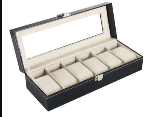 Killer Deals 6 Compartment PU Leather Watch Display Box - Black