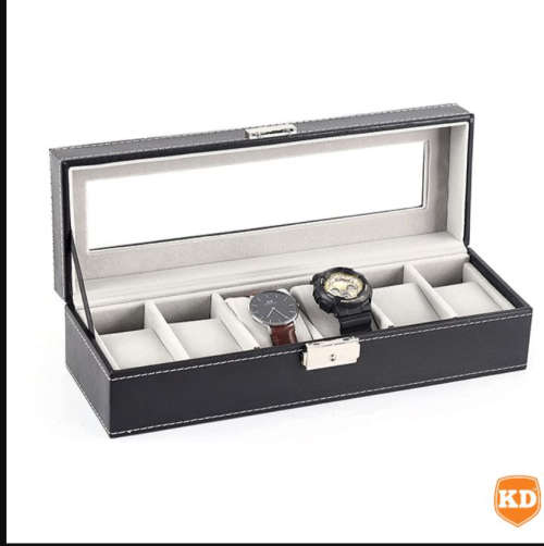 Killer Deals 6 Compartment PU Leather Watch Display Box - Black