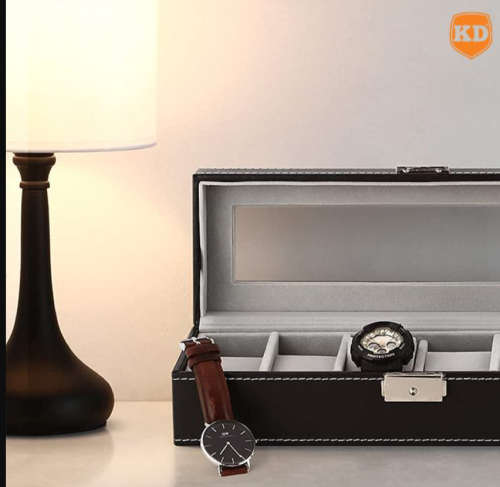 Killer Deals 6 Compartment PU Leather Watch Display Box - Black
