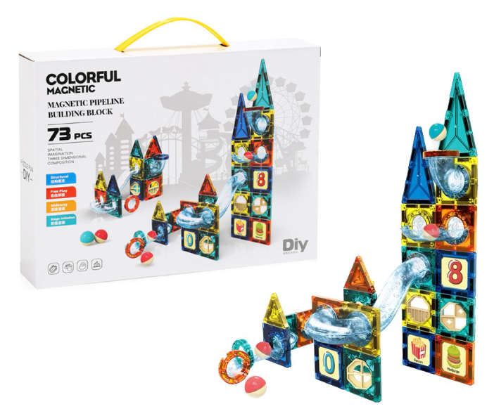 73 Pcs Magnetic Pipeline Tiles Magic Blocks 3D STEM Stacking Toys