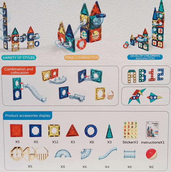 73 Pcs Magnetic Pipeline Tiles Magic Blocks 3D STEM Stacking Toys