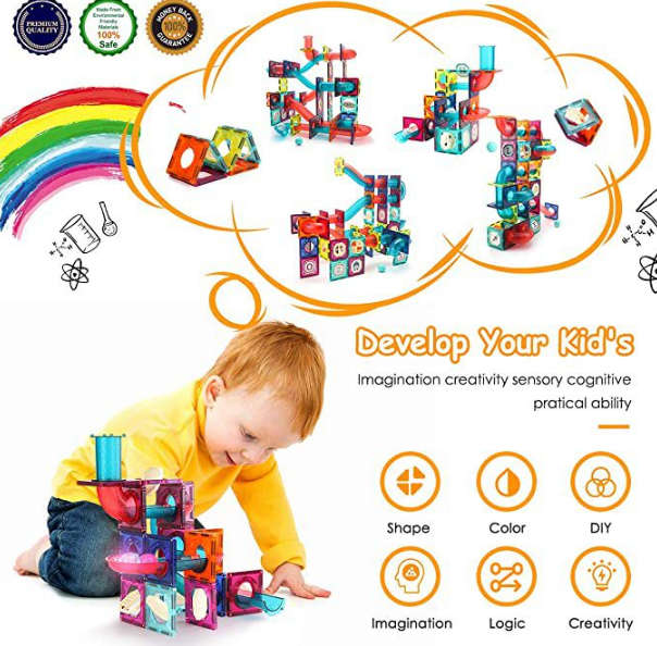 73 Pcs Magnetic Pipeline Tiles Magic Blocks 3D STEM Stacking Toys