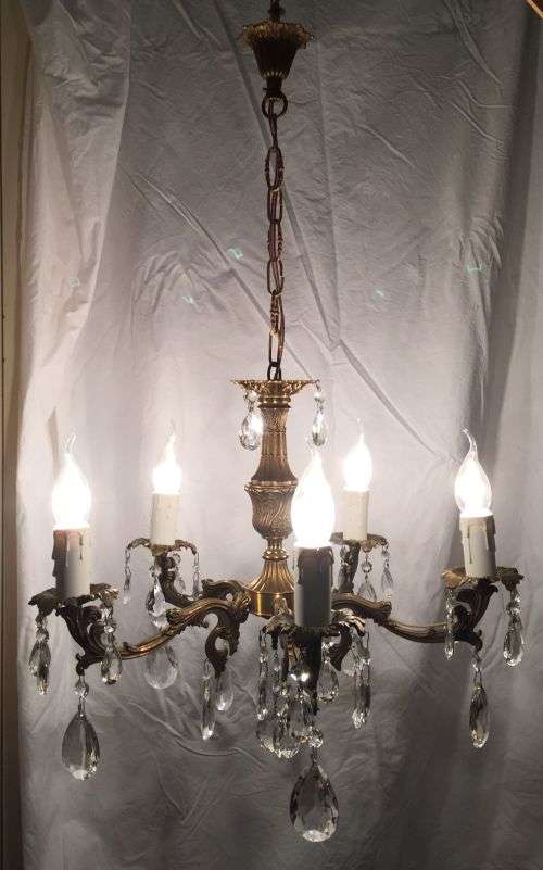 Lovely vintage French bronze and glass chandelier