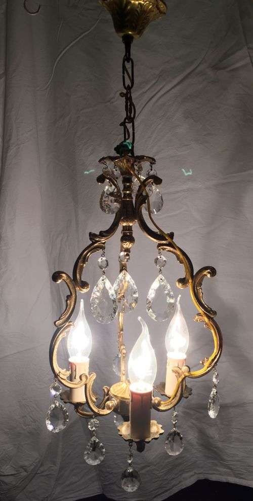 Lovely vintage French bronze and glass cage chandelier