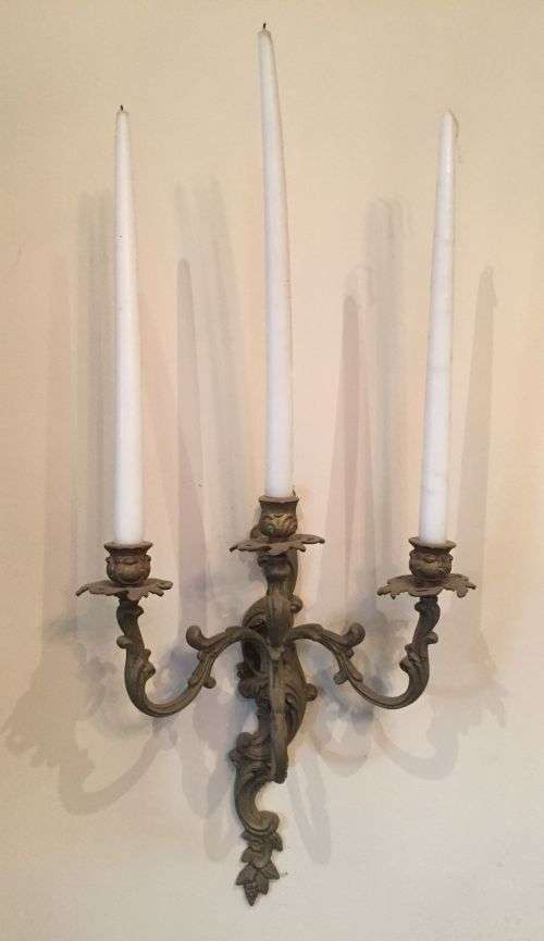 Vintage pair of French triple wall candelabra / candle sconces