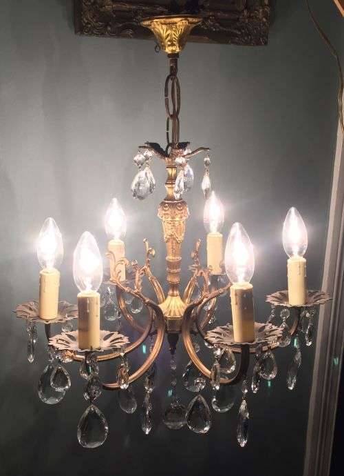 Beautiful vintage french bronze and glass chandelier