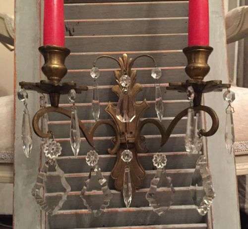 Antique French bronze and glass wall sconce / candelabra
