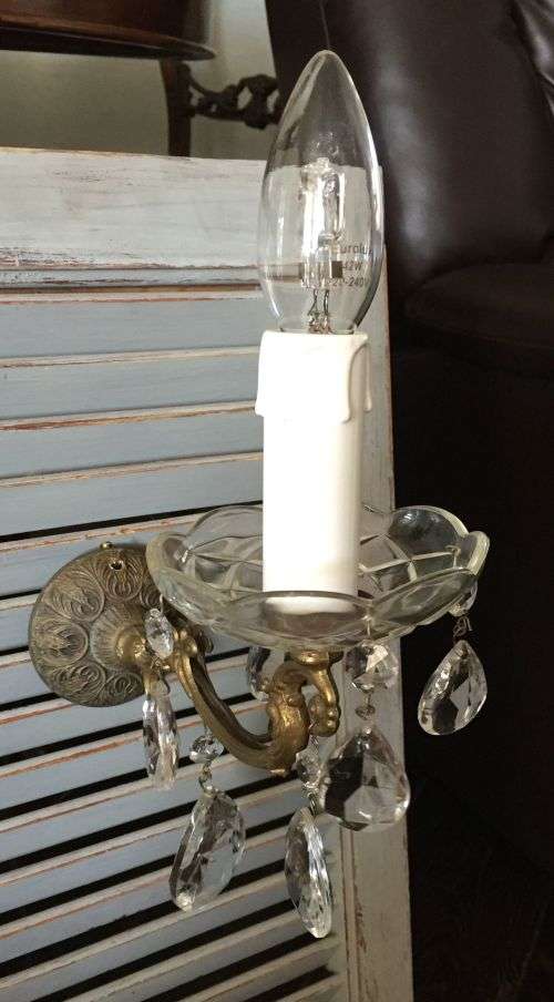 Vintage little brass and glass wall sconce / chandelier