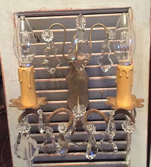 Vintage French pair of bronze and glass wall chandeliers / sconces