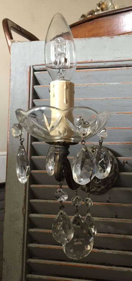Vintage bronze and glass wall sconce / chandelier