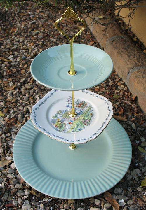 Vintage three tiered cake stand plates