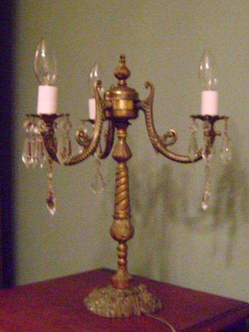 Vintage brass table chandelier dripping with crystals