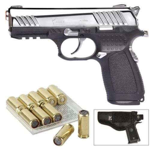 Kuzey A100 Silver and Black Blank Gun + Blank Rounds (10) + Holster
