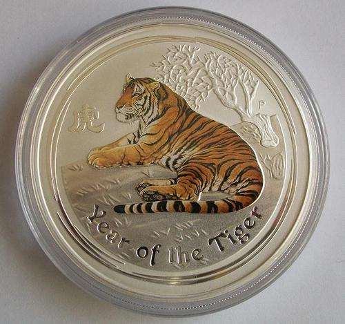 5 Oz 2010 Australian Year of the Tiger - .999 Fine Silver - Enameled