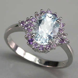 PRETTY TOPAZ & AMETHYST (NATURAL) 14K WHITE GOLD PLATED SOLID 925 SILVER RING.SIZE 6 1/2