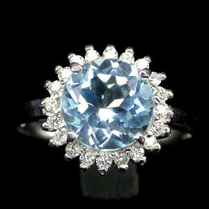 TOPAZ (NATURAL) & CUBIC ZIRCONIA in Solid 925 SILVER & 14K WHITE GOLD PLATED  RING Size 8.5