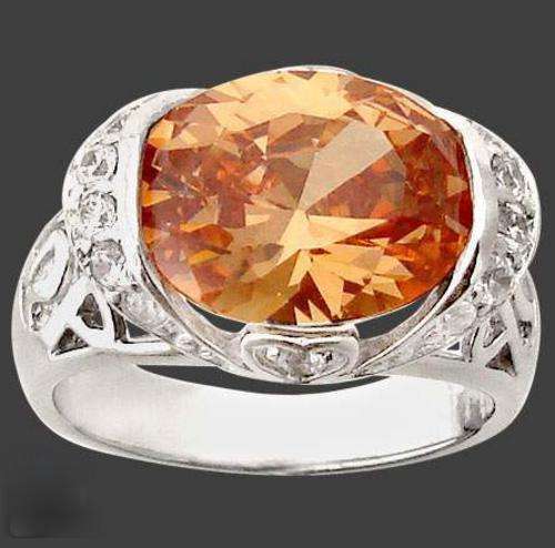 GORGEOUS SOLID 925 STERLING SILVER CHAMPAIGN & WHITE TOPAZ COCKTAIL RING. SIZE 7