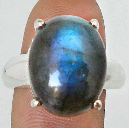STUNNING SOLID 925 STERLING SILVER & LABRADORITE RING. SIZE 7.5
