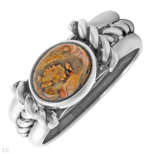 STUNNING STERLING SILVER RING WITH GENUINE JASPER. SIZE 7.5.