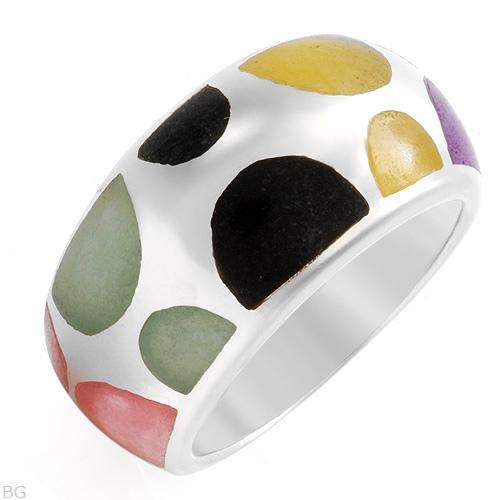 SOLID 925 STERLING SILVER RING WITH GENUINE JADES. SIZE 6.5.
