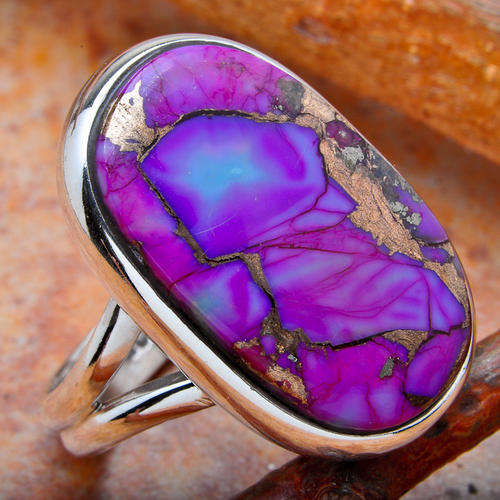 STUNNING RING IN SOLID 925 STERLING SILVER WITH PURPLE COPPER TURQUOISE SIZE 7.5.