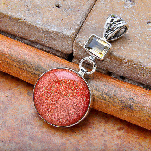 LOVELY GOLDSTONE & CITRINE PENDANT IN SOLID 925 STERLING SILVER.