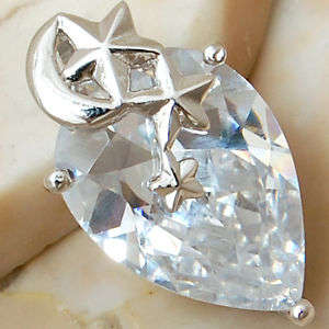 PRETTY PENDANT IN 925 STERLING SILVER WITH CREATED WHITE TOPAZ. + FREE SNAKE CHAIN.