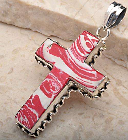 PENDANT IN SOLID 925 STERLING SILVER WITH MOSAIC JASPER. 2 1/4 ".