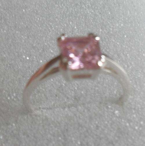 * LOT OF THREE*  PETITE SOLID 925  SILVER RINGS WITH SOFT PINK C.Z. SIZE 7