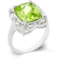STUNNING RING WITH GREEN PERIDOT CZ & WHITE CZ. IN WHITE GOLD RHODIUM PLATE SIZE 7/O
