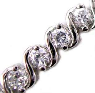 VINTAGE STYLE ** 8.2 CWT ** S-LINK  WHITE GOLD PLATED RHODIUM FINISH TENNIS BRACELET.