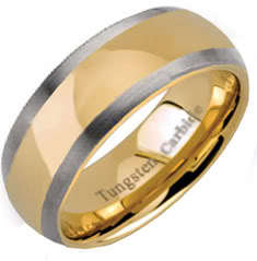 STUNNING GENTS TUNGSTEN CARBIDE "COMFORT FIT" GOLD & SILVER WEDDING BAND RING. 8mm.SIZE 11.