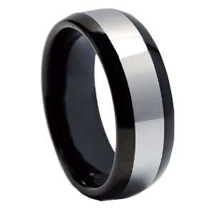 STUNNING GENTS BLACK & SILVER TUNGSTEN CARBIDE "COMFORT FIT"  BAND  RING. 8mm. SIZE 11 / V.