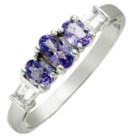 EXQUISITE NEW SOLID 10K WHITE GOLD RING WITH GENUINE TANZANITES.HALLMARKED 10K. SIZE 7 ~N.