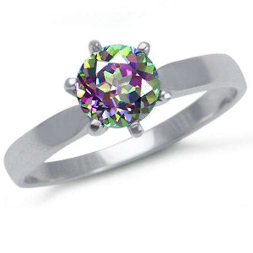 EXQUISITE! GENUINE MYSTIC TOPAZ SOLITAIRE IN SOLID 925 STERLING SILVER. SIZE 6
